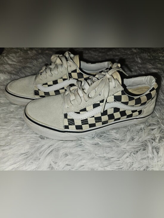 Vans Shoes - Vans Old Skool Checkerboard Sneakers Women's Size 8 Black White Suede Canvas